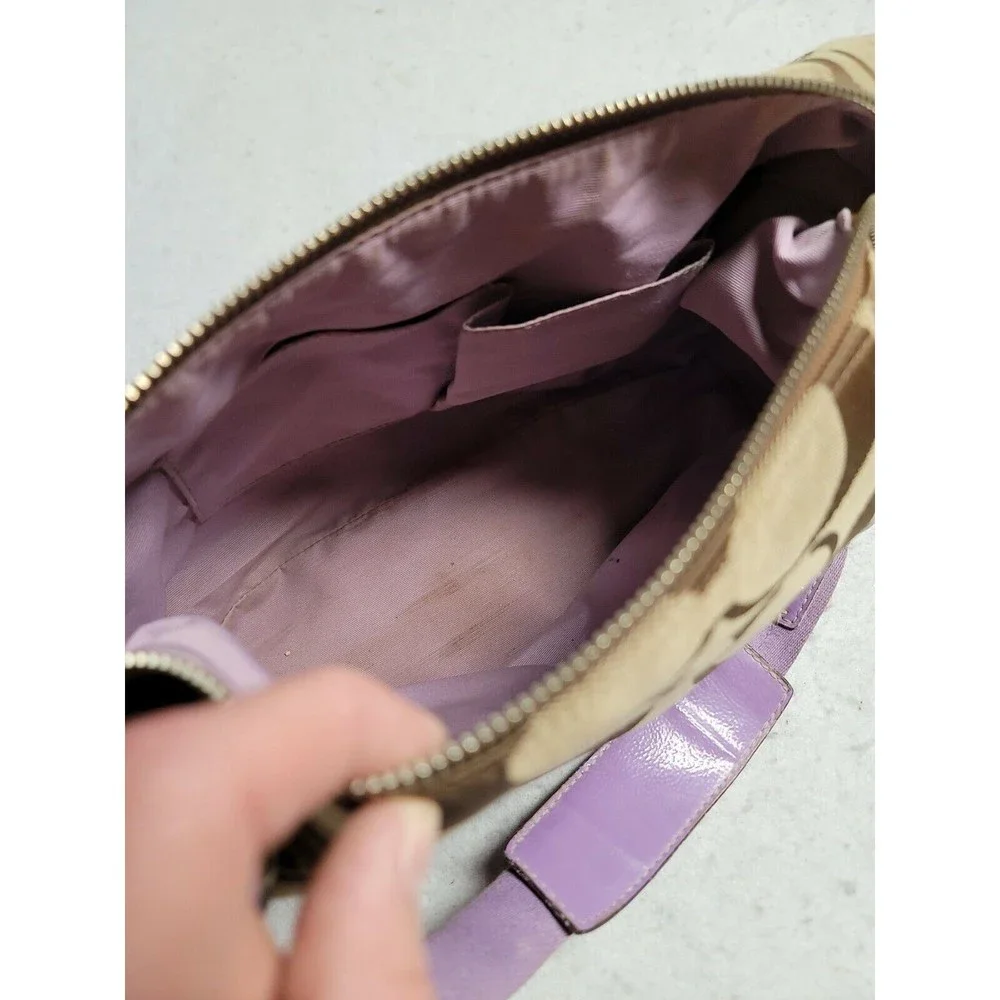 Coach Signature Canvas Shoulder Bag in Lavender Trim